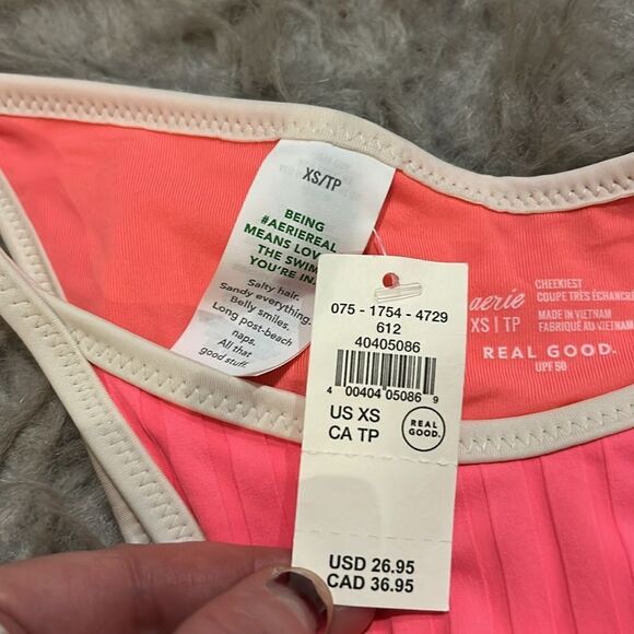 NWT‎ aerie cheekiest pink and white swimsuit bottoms size xs - Picture 3 of 5